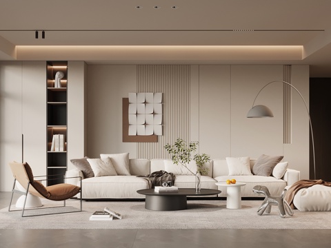 现代意式客厅 沙发茶几组合 沙发背景墙su模型