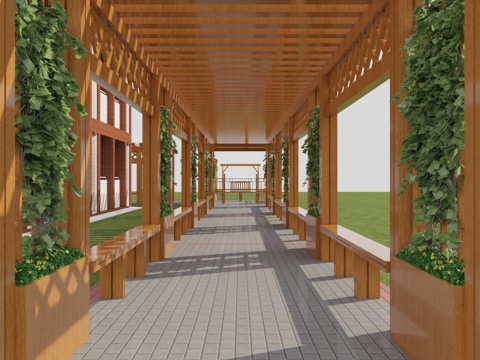  廊架 木制 景观 休息 秋千3d模型 