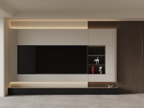 现代简约电视柜 电视背景墙su模型