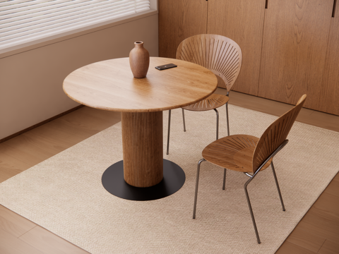 中古复古风餐桌椅 休闲桌椅su模型