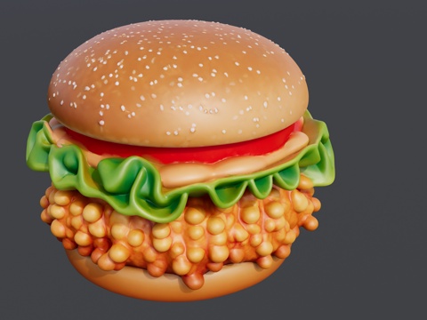 香酥鸡肉汉堡su模型