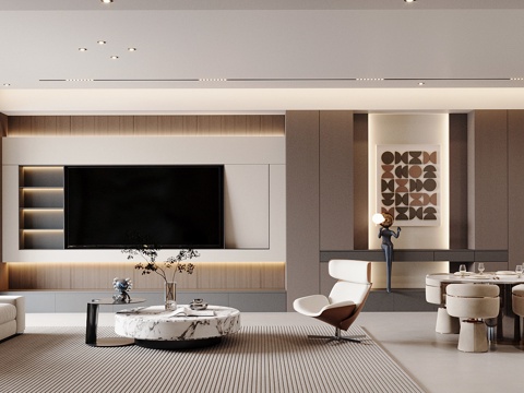 轻奢意式家居客餐厅 电视背景墙 客厅背景墙 意式客厅背景墙su模型