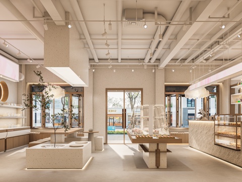 蛋糕店烘培店 甜品糕点面包店 面包展示架 休闲吧台卡座 蛋糕su模型