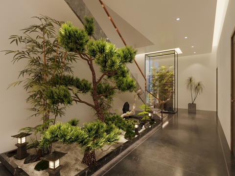  新中式景观新中式楼梯间3d模型 