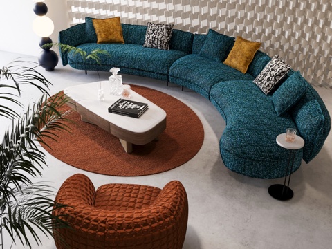 现代客厅空间 沙发茶几su模型