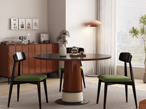  现代中古风餐厅 餐桌椅3d模型 