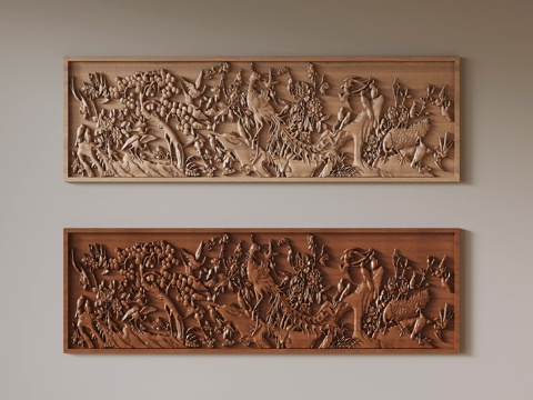 新中式雕花 浮雕 木雕花 木浮雕 墙饰su模型