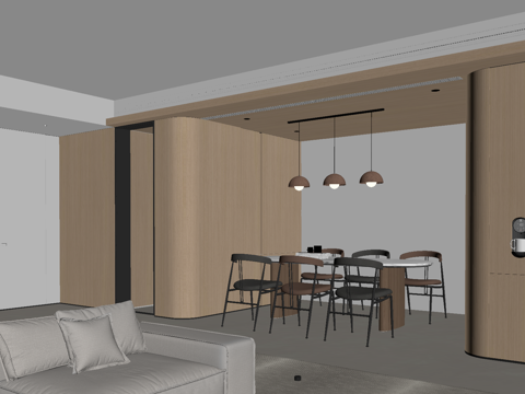 现代餐厅 餐桌椅su模型