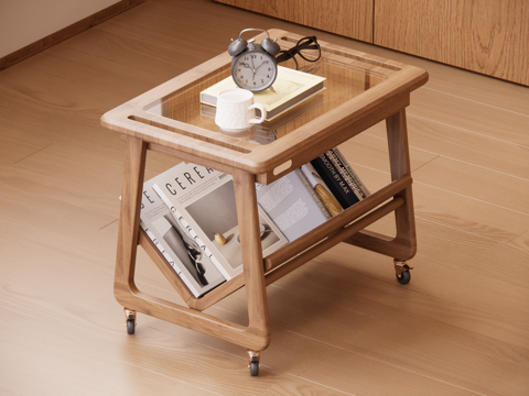 原木风边几 移动边几su模型