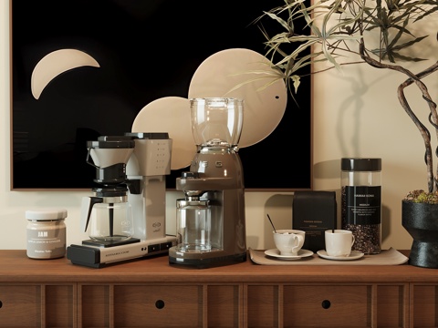 现代咖啡机咖啡杯su模型