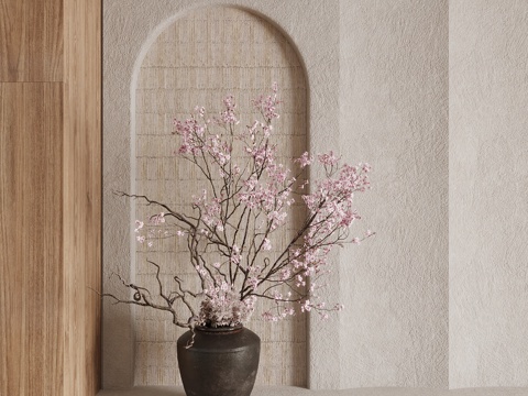 侘寂风花瓶花艺 盆景su模型