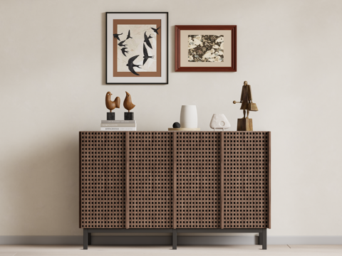 侘寂中古风储物柜 边柜su模型