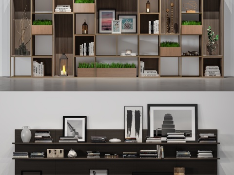  现代书架装饰品书本艺术品组合3d模型 