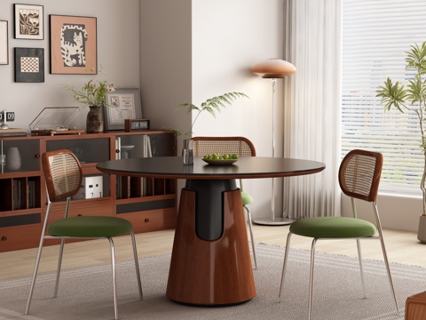  现代中古风餐厅 餐桌椅3d模型 