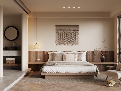 侘寂风客房 大床房su模型