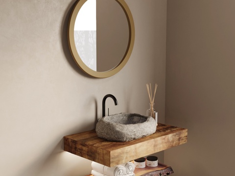 侘寂洗手台 洗手盆su模型