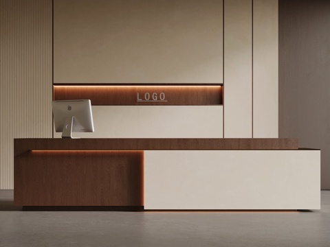 中古风接待台 背景墙su模型su模型