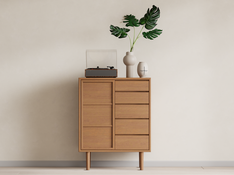 原木风边柜 储物柜 斗柜su模型