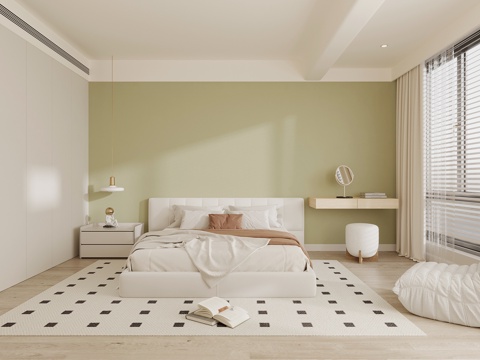 现代极简卧室 双人床 床头柜su模型