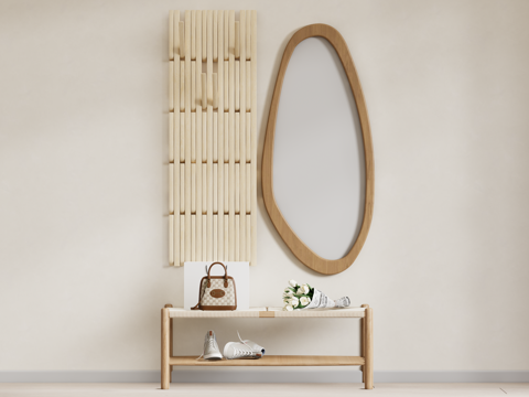 原木风换鞋凳su模型