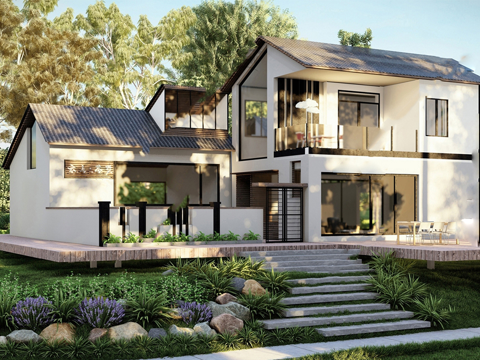 新中式民宿 别墅 斜顶su模型