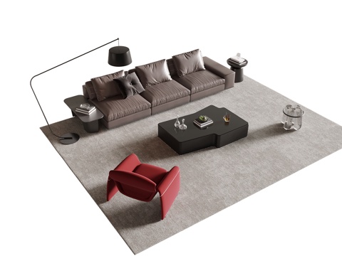 现代意式沙发茶几组合su模型