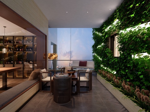  新中式阳光 花园阳台 茶室 茶吧 休息房 会议区3d模型 