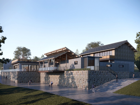 新中式乡村民宿建筑 斜顶su模型