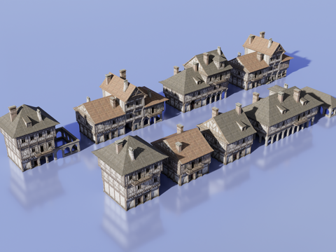  中世纪建筑组合3d模型 