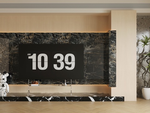 现代意式电视背景墙 轻奢意式客厅 客厅背景墙 大理石背景墙su模型