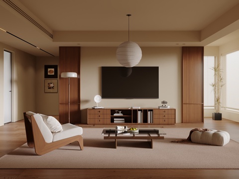 中古风客厅 电视背景墙su模型