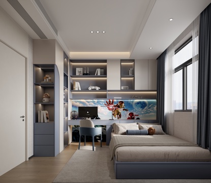  现代 儿童房 男孩房 卧室3d模型 