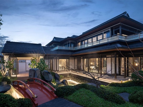 新中式别墅  庭院景观 园林景观su模型