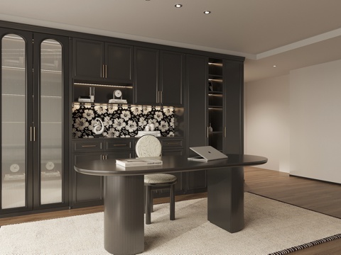 法式书房 书柜 书桌椅su模型