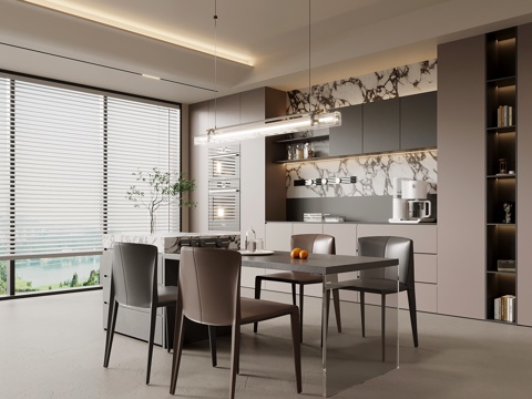  现代意式餐厅 酒柜 餐边柜 岛台餐桌3d模型 