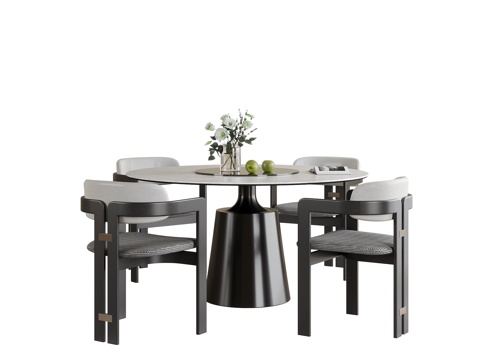 现代餐桌椅 圆形餐桌 餐椅 单椅su模型