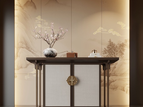 新中式端景柜 玄关su模型