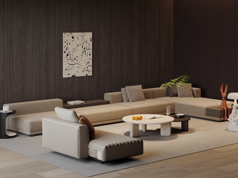 现代沙发茶几组合su模型