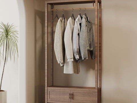 侘寂中古衣架 衣柜 新中式衣架su模型