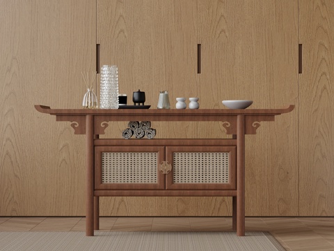 中古风玄关柜 装饰柜su模型