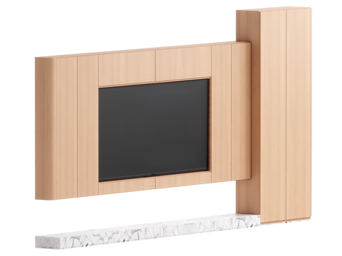 原木复电视背景墙 电视柜su模型