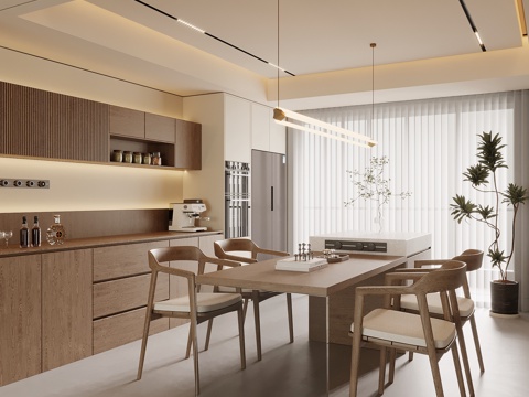  中古风餐厅 家具餐厅 餐桌椅 岛台 酒柜 餐边柜3d模型 