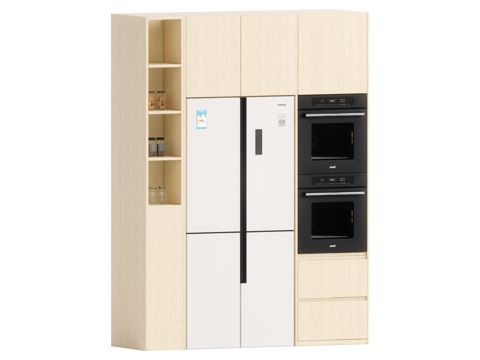 现代原木风冰箱柜su模型