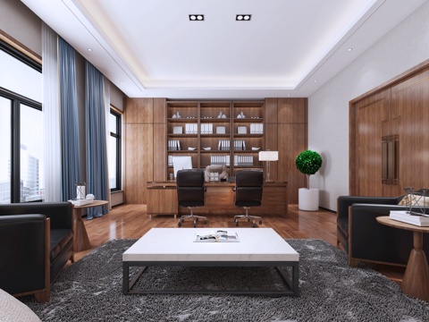  新中式董事长经理办公室3d模型 