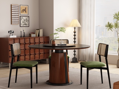  现代中古风餐厅 餐桌椅3d模型 