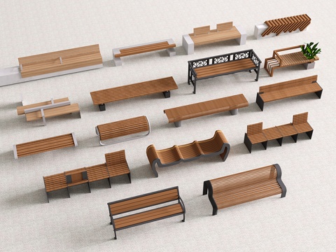  现代户外椅 景观椅 公园椅 长条凳3d模型 