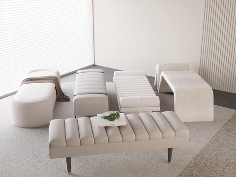  脚踏白色脚踏组合脚踏云朵沙发极简脚踏现代脚踏3d模型 