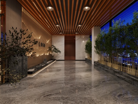  新中式电梯间过道3d模型 