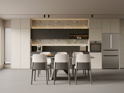 现代意式餐厅 餐桌椅 餐边柜 酒柜su模型