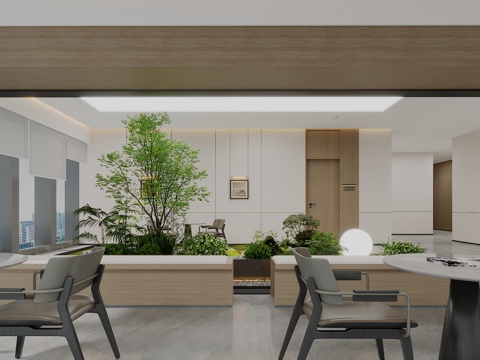  新中式现代办公空间过道3d模型 